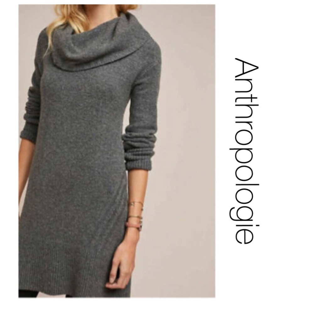 Anthropologie Gray Cowl Neck Sweater Dress S